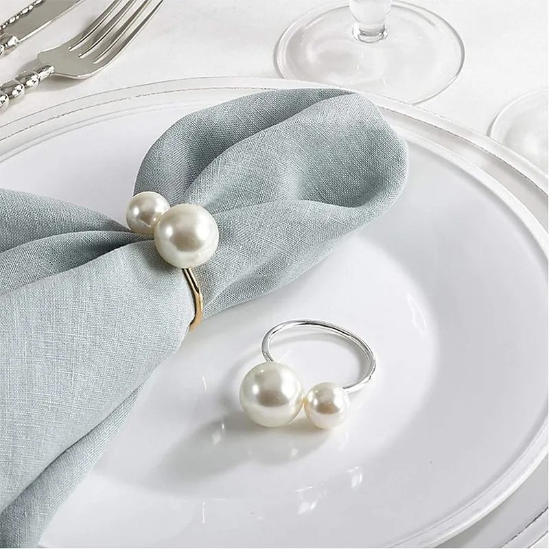 Confezione da 6 anelli di tovagliolo a forma di U matrimoni con perle decorazioni da tavola la casa, banchetti di fidanzamento, festeggiamenti le vacanze 0614