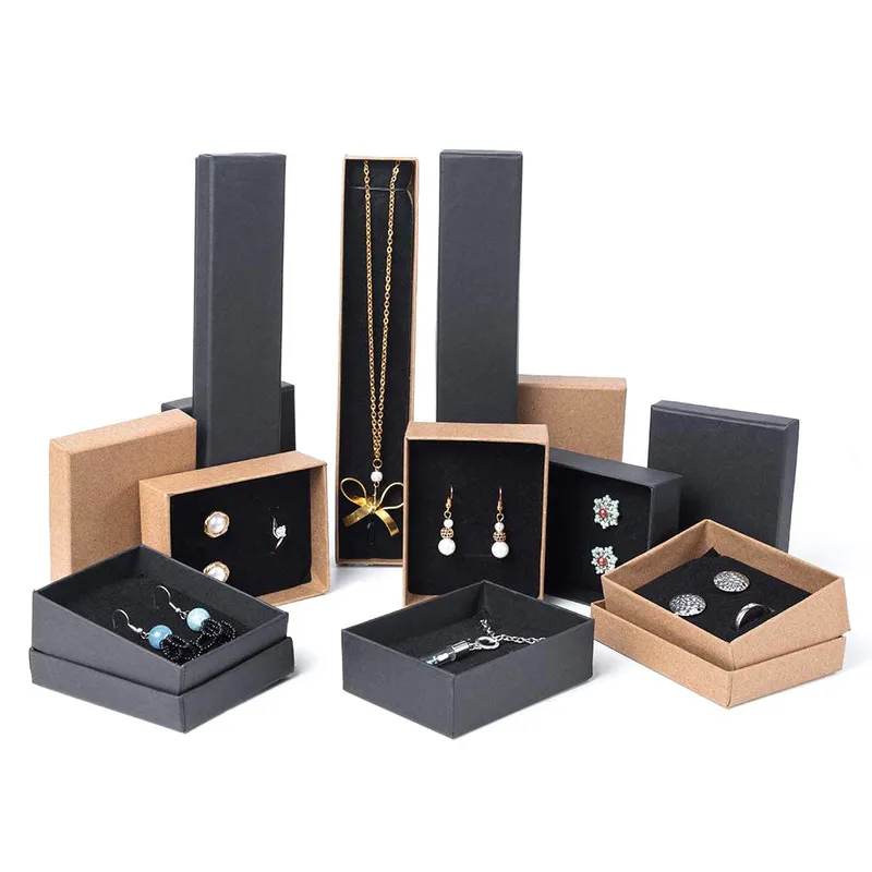 Pandahall Cardboard sieraden set doos voor ring ketting rechthoek tan 8x5x3cm zwart 9x7x3mm wit 7x7x3mm 9x9x3mm 18 stcs /24 stcs 220812