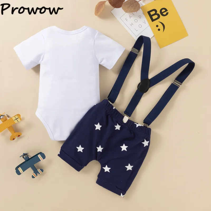 Prowow min första fjärde juli outfit baby pojkar bodysuit+stjärnor overaller sommar småbarn pojke kläder set självständighetsdag dräkt 220507