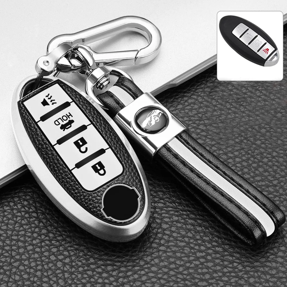 Lederen TPU Auto 4 Knop Sleutel Case Cover Sleutelhanger voor Infiniti Nissan Altima Maxima Murano Rogue Sentra 370z Protector Accessoires3338298
