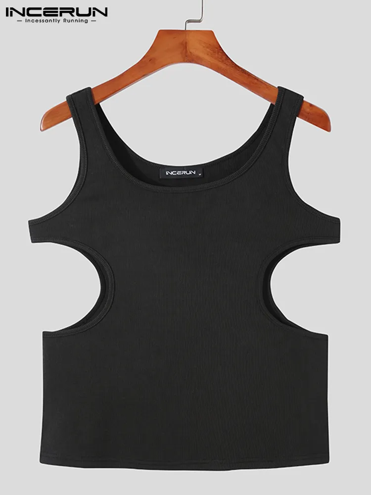 INCERUN Tops Casual All match Eenvoudige mannen Mouwloze Vesten Hol Effen Mode Vest Mannelijke Leisure Tank S 5XL 220624