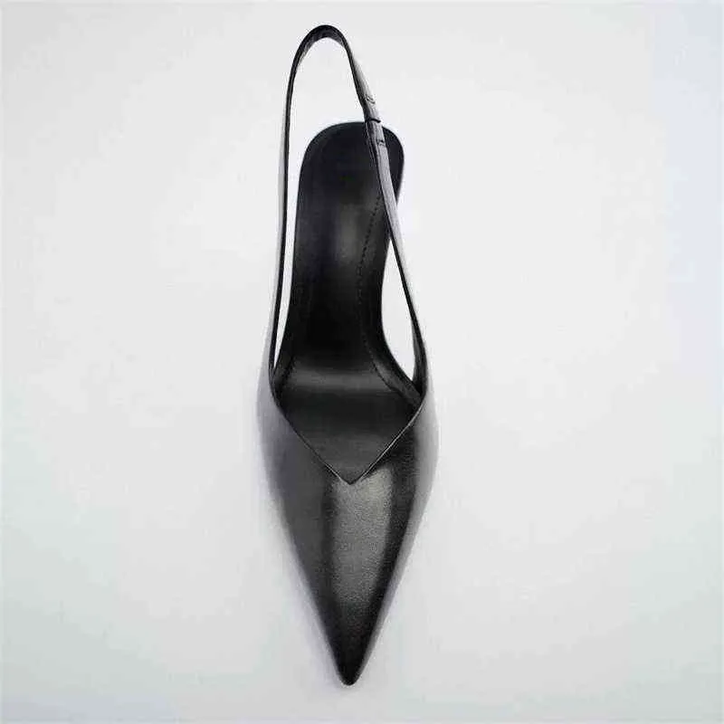 Sandals High Heels Shoes Woman 2022 Za Be Shallow Mouth Female Black Fashion Heel Muller Pumps 220412