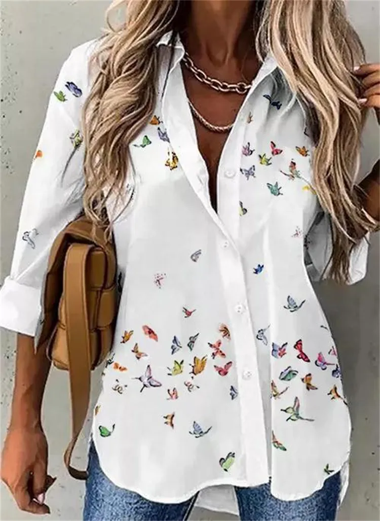 Temperament Women Shirt Loose Long Sleeve Shirt Women Casual Printed Women Top 220623