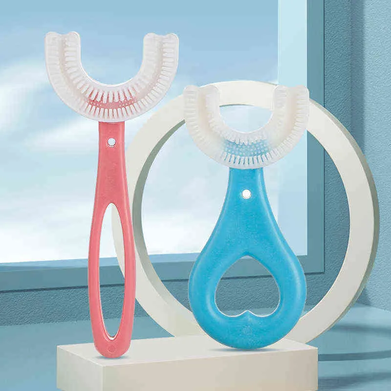 Tandborste barn tandborste för baby 360 grader u -formad silikon tandborste tecknad barn tandläkare muntlig vård träning tandborstar 0511