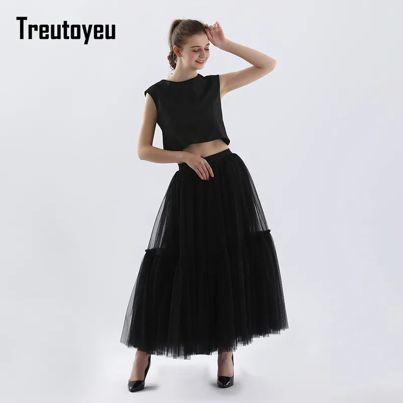 Treutoyeu Goth Maxi Jupes Longues pour Femmes Fée Grunge Jupe En Tulle Plissée Noir Rose Blanc Gothique Vêtements Mode Coréenne 220701