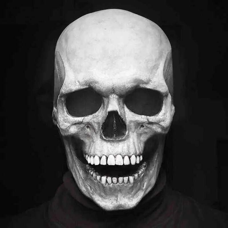 Casque de masque de crâne à tête complète avec mâchoire mobile masque entièrement réaliste du latex effrayant squelette z l2205303245451
