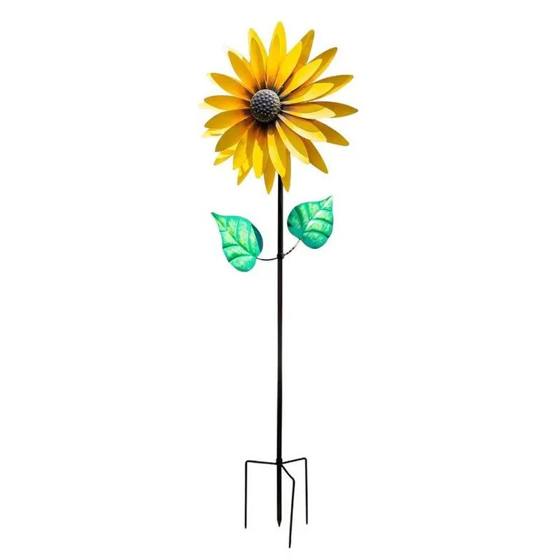 Suower Windmill Metal Rotating Wind Spinner With Stake Standing Lawn Flower Pinwheel Outdoor Garden Decor Kids Toy 220728