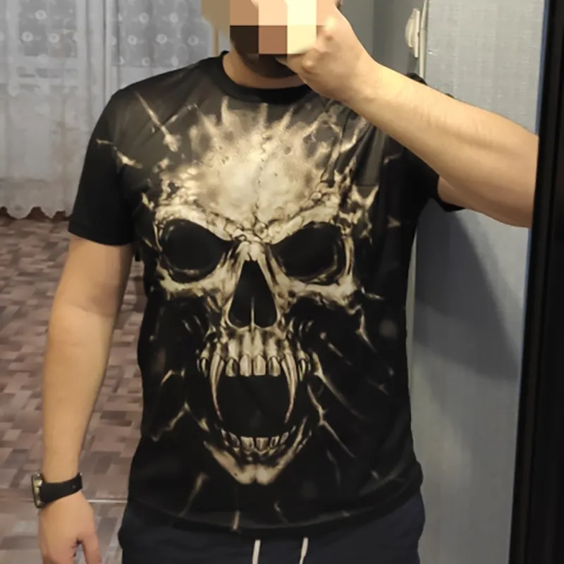 Moda Summer Horror Skull 3D Print Men S Tha Szyjka Szyjka Krótki rękaw zwykły oddychany, duży męski t -koszulka Top Men Ubranie 220618