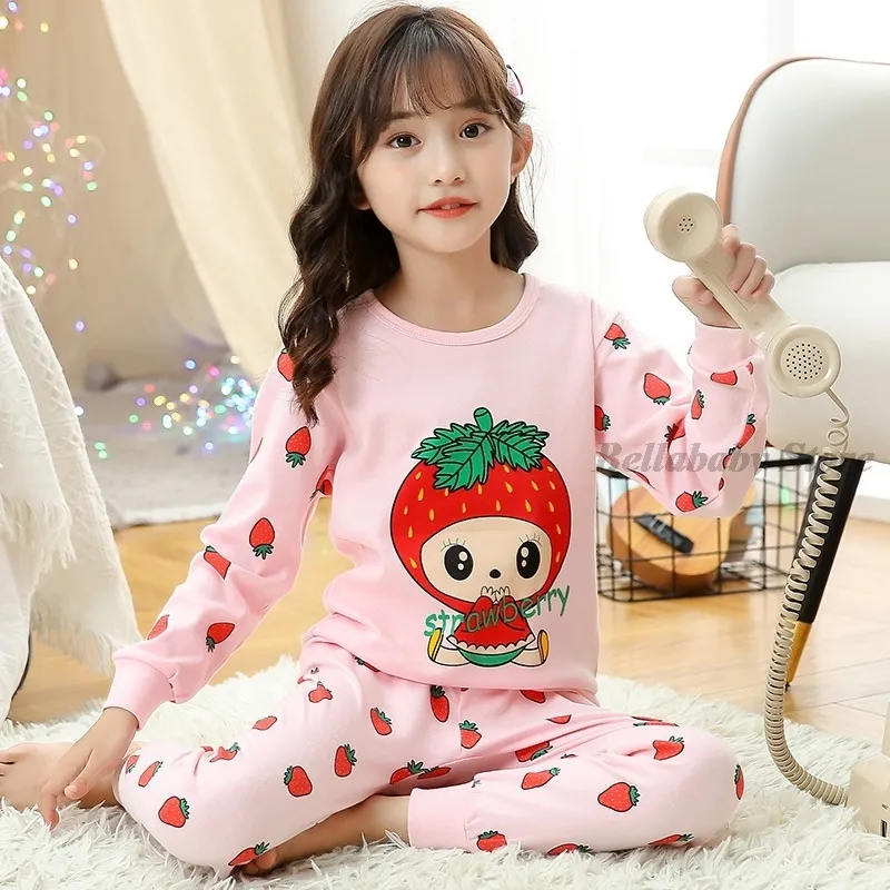 Baby boy girl pyjama stelt Koreaanse lente pyjama's voor kinderen slaapkleding set katoen cartoon koe nacht outfits herfst kinderen kleding 220715