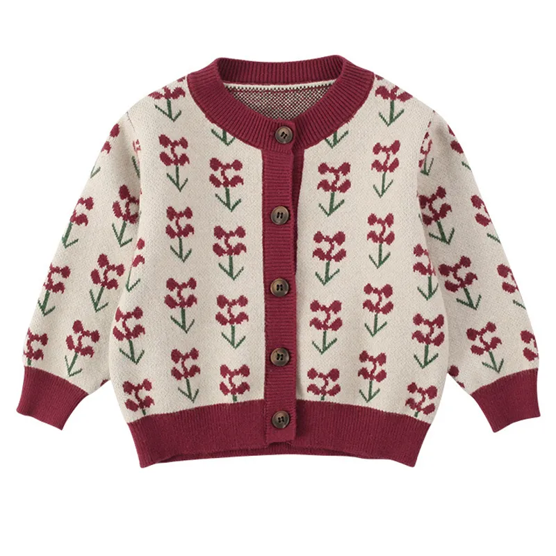 Dziewczęce Sweter wełniany jesień zima ubrania dziecięce płaszcz sweter dla dzieci Sweter owocowy