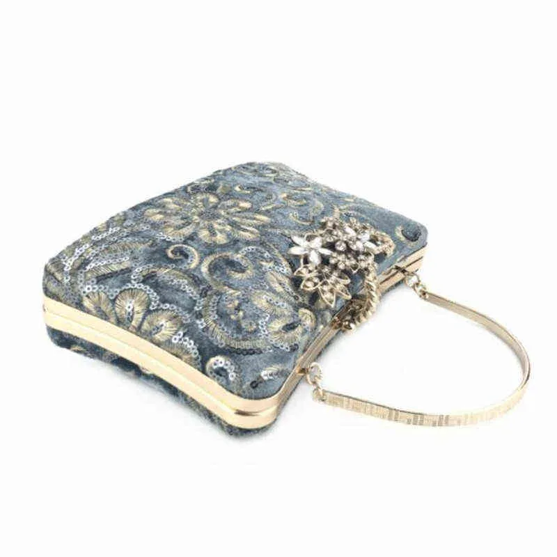 NXY Evening Bags Women Sequins Clutch Bling Flowers Banquet Wallets With Chain Embroidery Shoulder Drop Shipping MN1588 220506