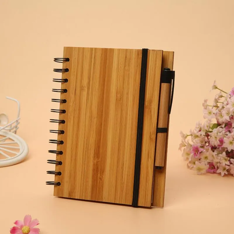 Neues Notizbuch mit Bambuseinband aus Holz, Spiralnotizblock mit Stift, 70 Blatt recyceltes liniertes Papier, Geschenke, Reisetagebuch