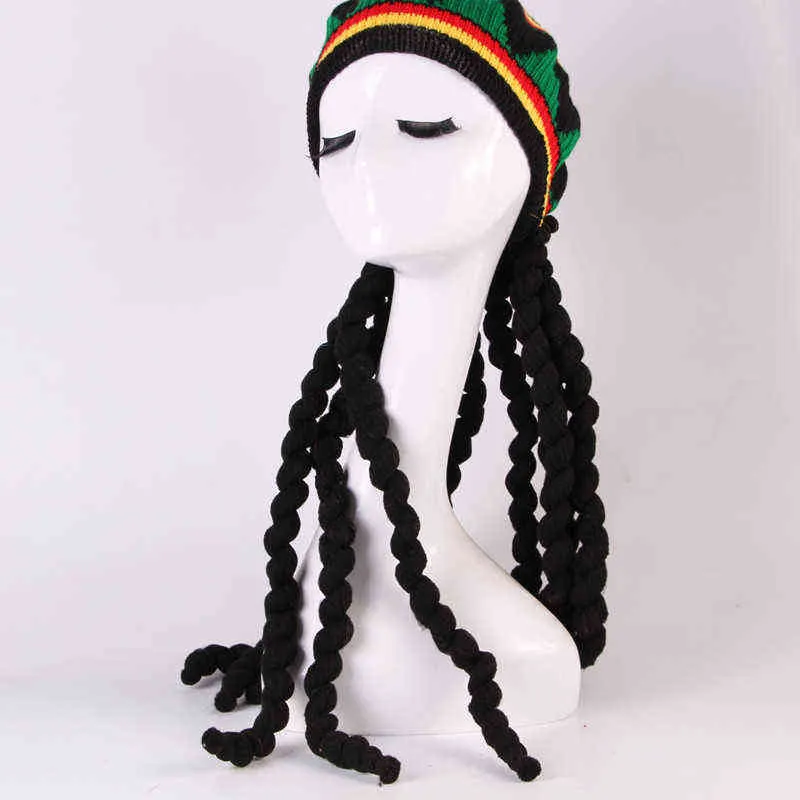 Afrique Jamaïcain Rasta Hat avec tresses Europen et American Treette Beret Cap pour la fête Cosplay Man and Woman Dress Up L220708816524831289