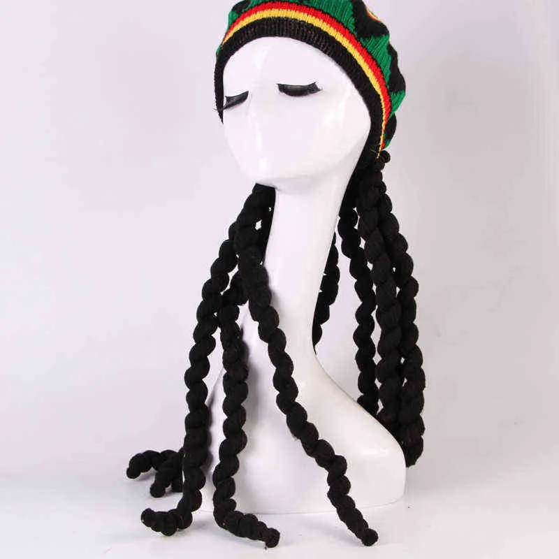 Chapeau Rasta jamaïcain africain avec tresses, béret tricoté européen et américain pour fête, Cosplay, homme et femme, habillage L220708816522675917