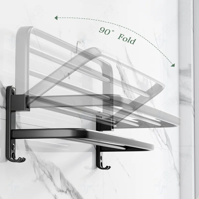 Handduk Rack 4060 cm fällhållare med krok badrumstillbehör väggmonterade rälsa duschhängare aluminium bar matt svart hylla 220809