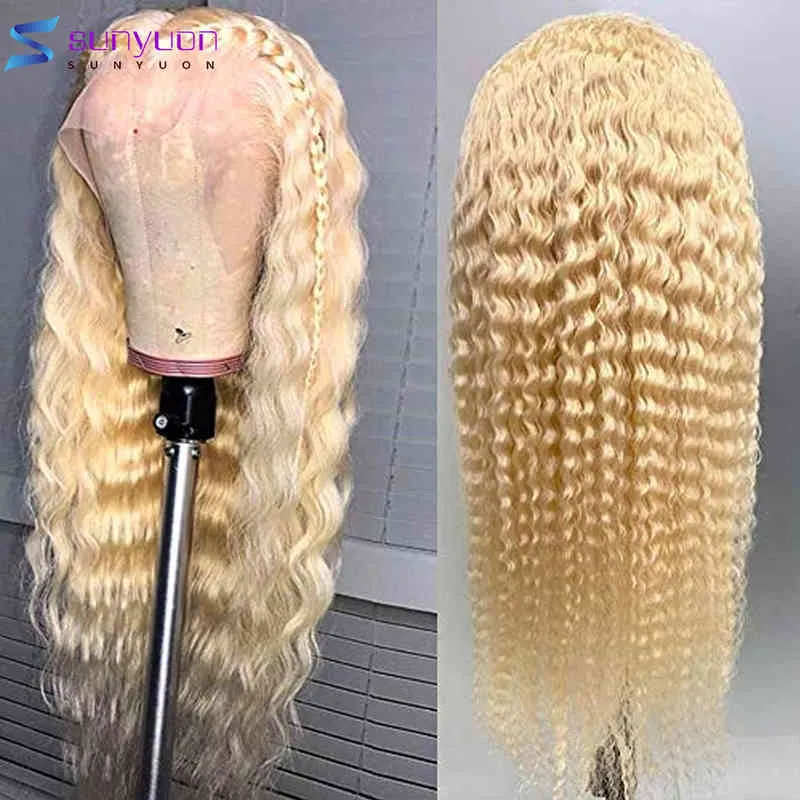 Honey Blonde Wave 613 HD Transparent frontal Deep Curly Wet and Wavy 13x4 Spets Front Human Hair Wigs1562469