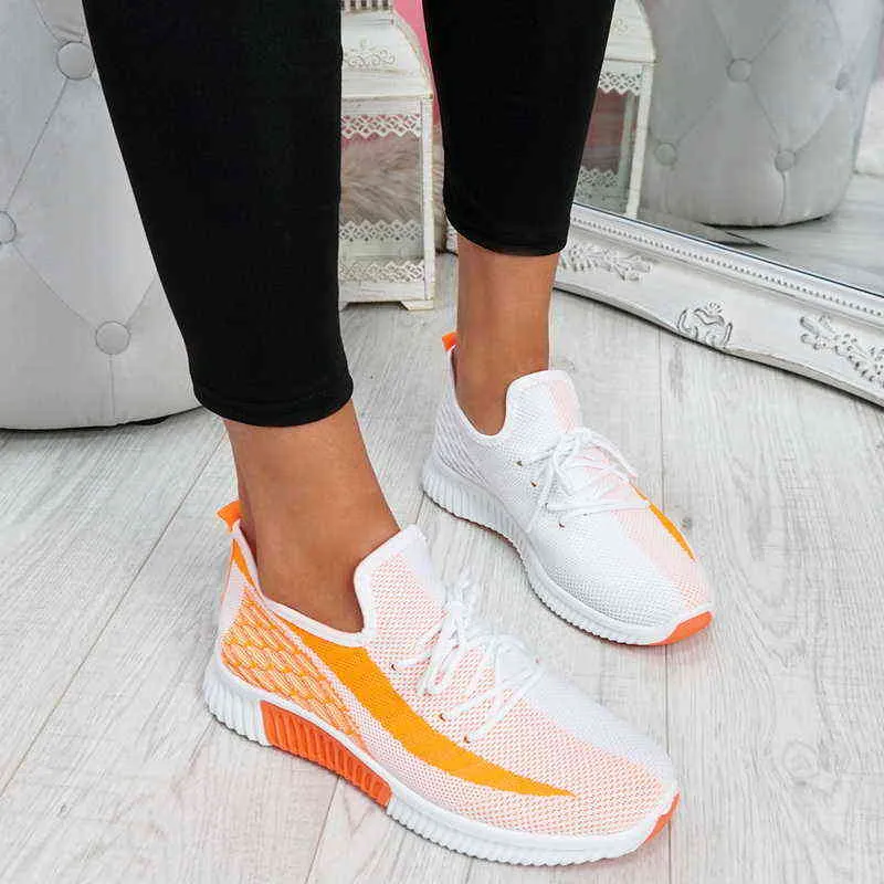 2022 estate donna moda maglia scarpe traspiranti sneakers piatte colore misto casual vulcanizzato femme sport appartamenti scarpe da corsa Y220526