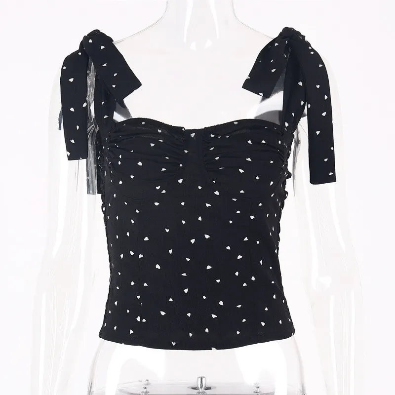 Spring Summer Fashion Lace Up Print Crop Tops Women Strapless Sleeveless Black Cropped T Shirts Sexy Streetwear 220628