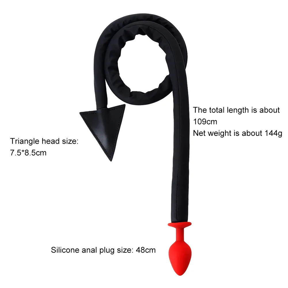 Black Devil Tail Adult Products Slave Cosplay Butt Plug Silicone Red Anal Whip Apparatus Bondage SM Sexiga leksaker