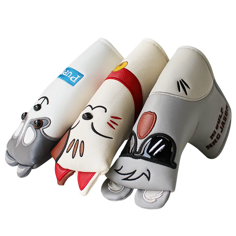 1 datorer Golf Headcover för Blade Putter Pu Leather Waterproof / Soft Sticked Fabric Cartoon Golf Club Head Cover 0704