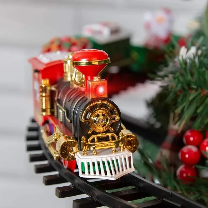 Elektrikli Noel Ağacı Tren Seti Gerçekçi sesler için ekler Işıklar Hediye Oyuncak Pil 220329