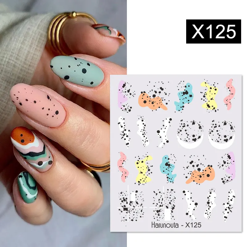 Harunouta French Black White Geometrics Pattern Water Decals Stickers Flower Leaves Slider For Nails Spring Summer Nail Design 220518