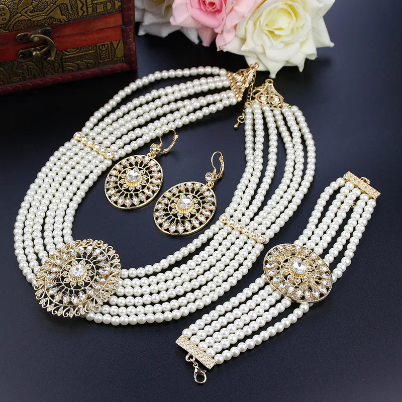 Sunspicems Algeria Morocco Gold Pearl Beadネックレス