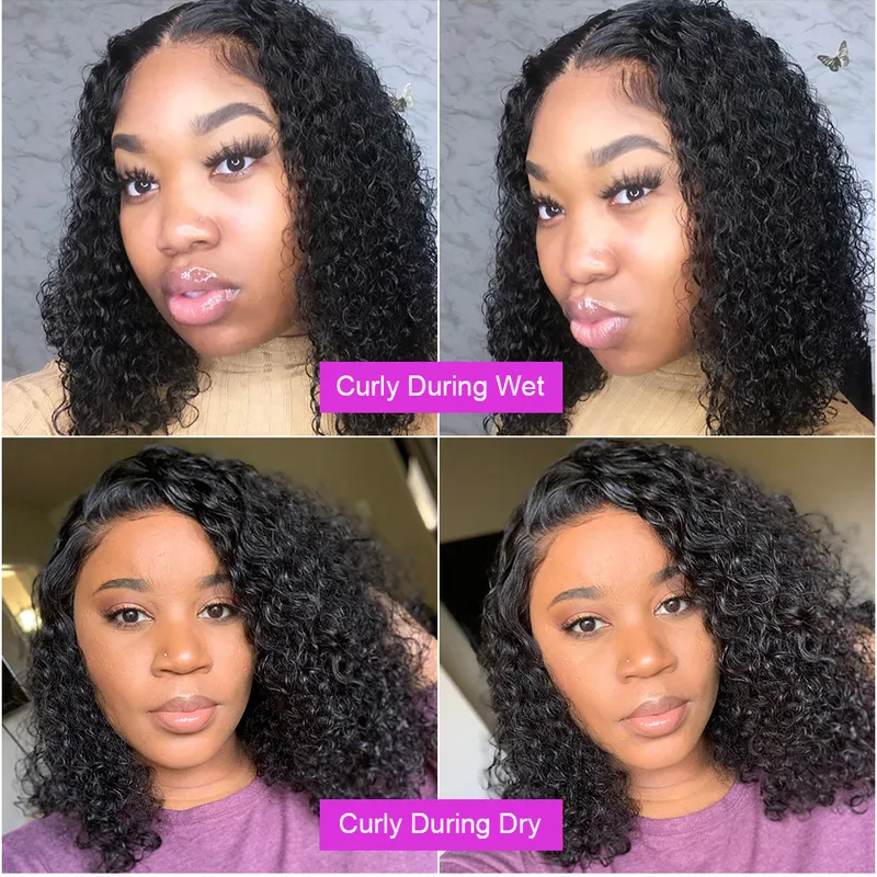 Short Bob Jerry Curly T Part Human Hair for Black Women PrePlucked Transparent Deep Wave Frontal Brazilian Lace 0618