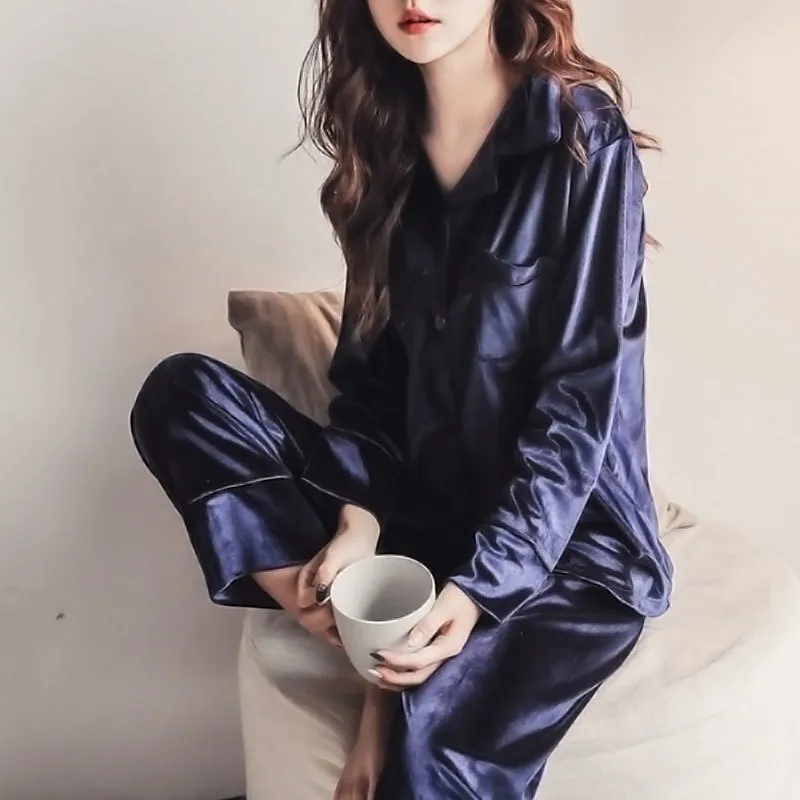 새틴 벨벳 겨울 여성 잠옷 세트 플러스 사이즈 5XL 섹시한 따뜻한 homewear Pijama Pajamas Suit 220329