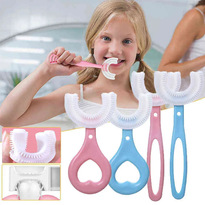 Spazzolino da denti bambini Spazzolino da denti bambini a 360 gradi a forma di U bambini Spazzola denti in silicone bambini Denti igiene orale Pulizia 0511