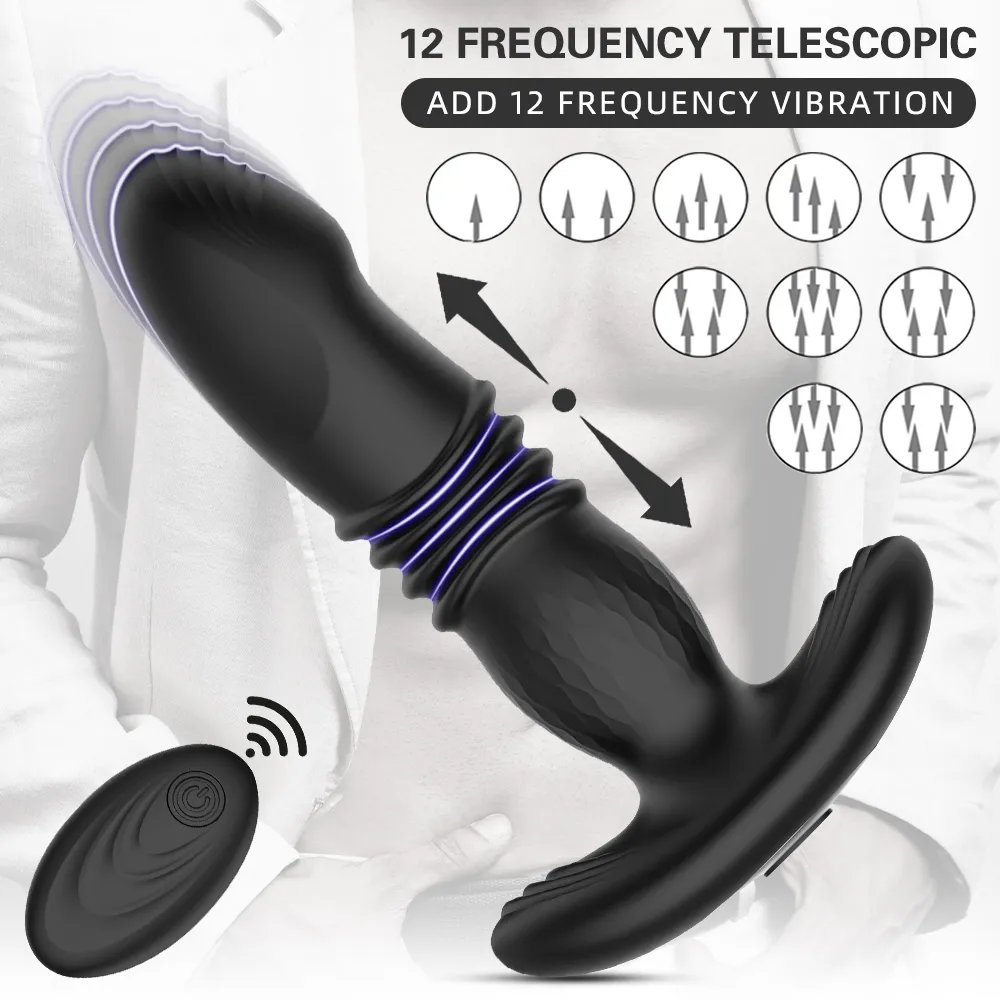 Vibratore telescopico a 12 frequenze Telecomando Massaggiatore prostatico Masturbatore maschile Prodotto adulti Giocattoli erotici sexy uomo
