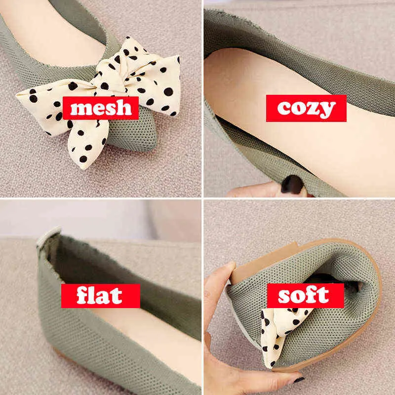 Dress Shoes Summer Cute Bow Ballet Flats Women Breathable Knit Mesh Stretch Flat Pointed Toe Boat Moccasins Loafers 2022 Spring 220512