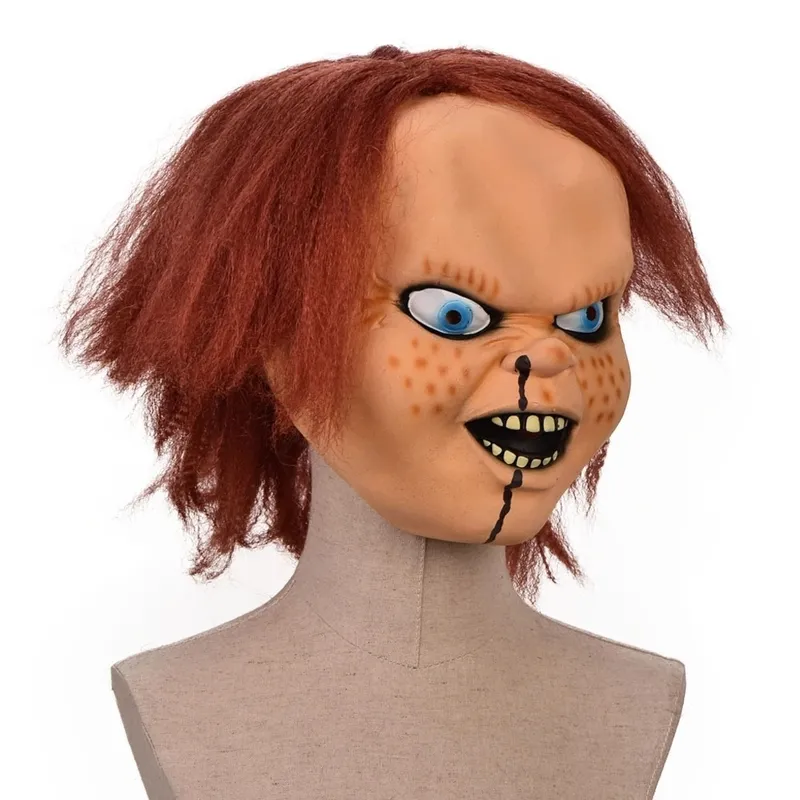 Masque de Costume de jeu pour enfants, Masques fantôme Chucky, visage d'horreur en Latex, Mascarilla d'halloween, poupée tueur du diable 220705239B