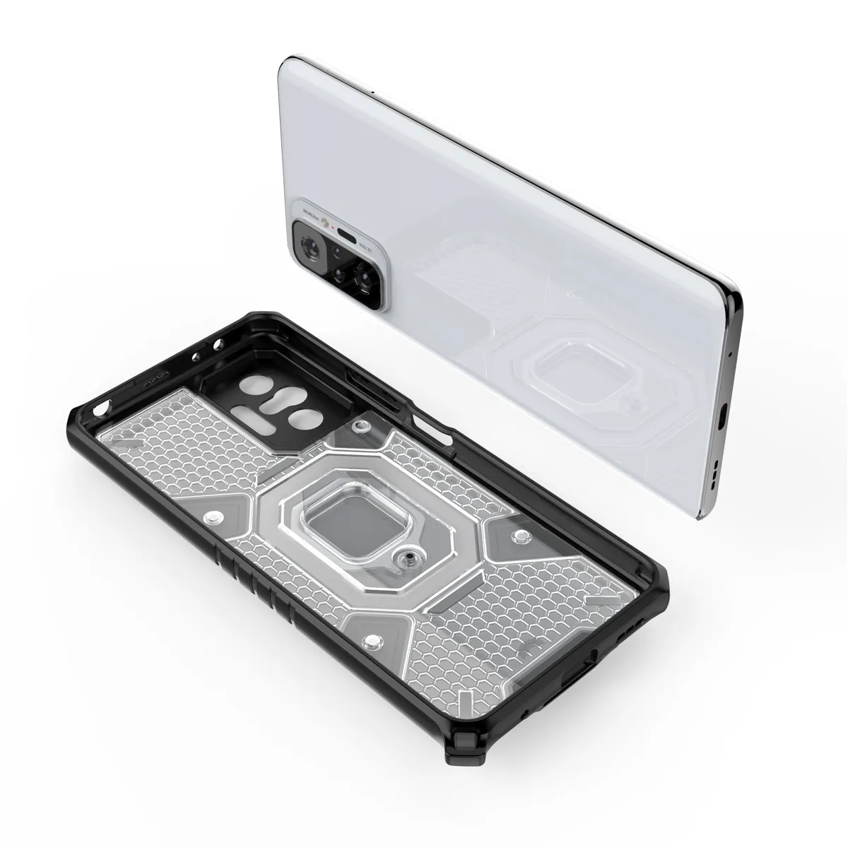 Metallmagnetisk ringhållare, stötskyddad rustning för Xiaomi RedMi Note 10 Pro 10 4G 10S TPU PC Hard Back Protector