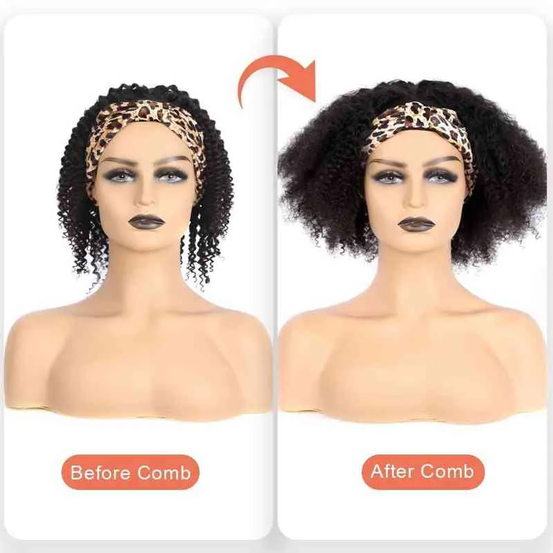 Afro Kinky Curly Peluca Seda Diadema Cabello humano para mujeres Glueless my Brazilian Half 220707