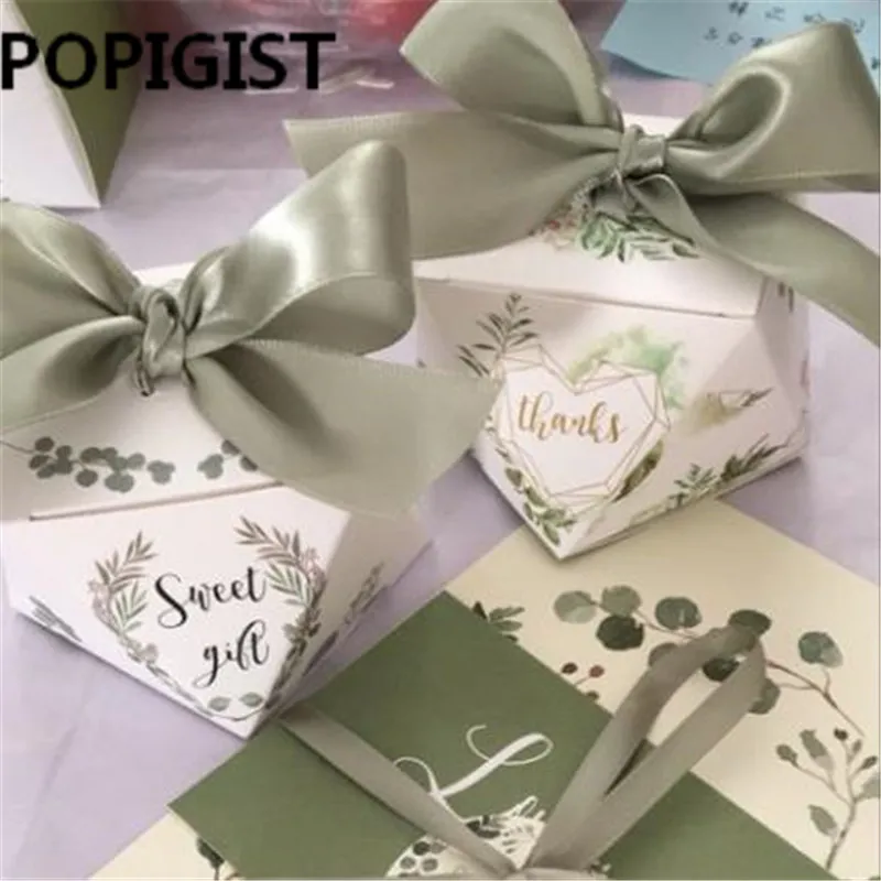 Европейская форма алмазной формы зеленый лесной стиль конфеты коробки свадебные благополучие бомбангире бумаги спасибо подарок коробка вечеринка шоколадная коробка 50 шт. 220420