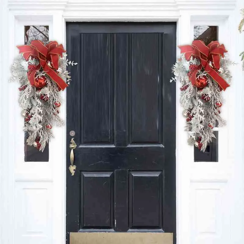 Świąteczny wieniec sztuczny łuk czerwone jagody Ozdoby wieńca wejściowe drzwi do drzwi Wesołych halloweenowych drzewa tusza J220614921771