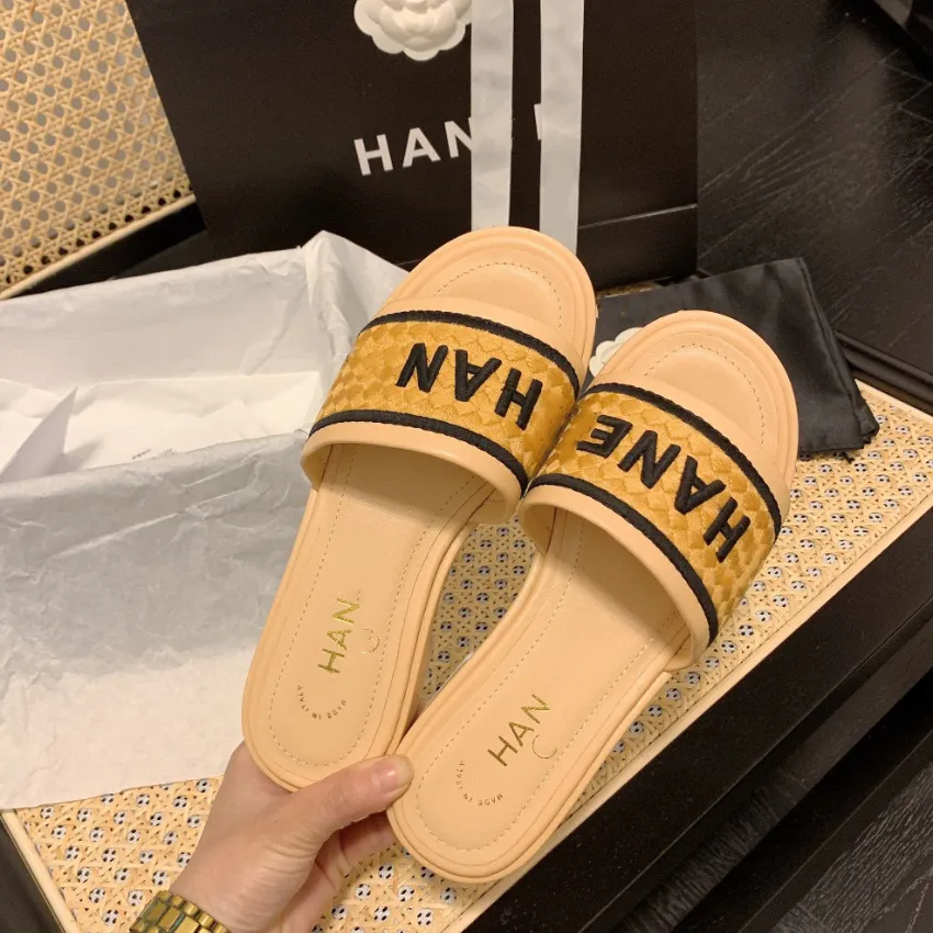 Embroidered Woven Slippers 2022 Spring and Summer New Color-blocked Alphabet Rhombus Home Style Sandals