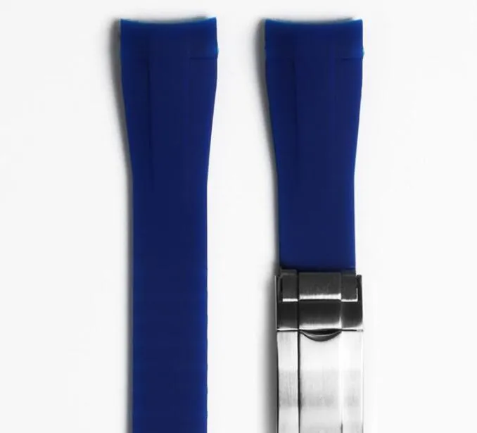 Bracelet de montre en caoutchouc étanche, en acier inoxydable, boucle pliable, pour Oysterflex SUB, montre homme, 20mm, noir, bleu, 220E