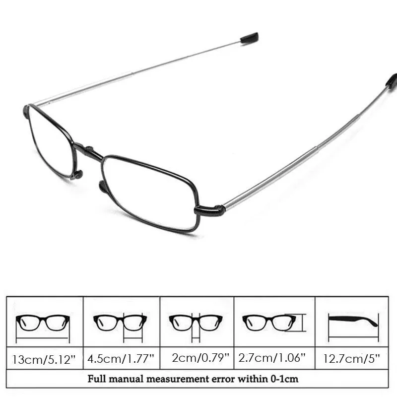 Güneş gözlüğü mini tasarım okuma gözlükleri erkekler kadınlar katlanır küçük çerçeve siyah metal orijinal kutussunglasses270p