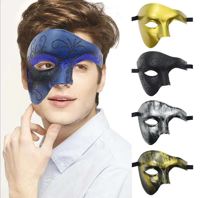 Mens Masquerad Mask Vintage Phantom of the Opera One Eyed Half Face Costume Venetian Party Christmas Halloween Carnival Mardi Gras Ball Props