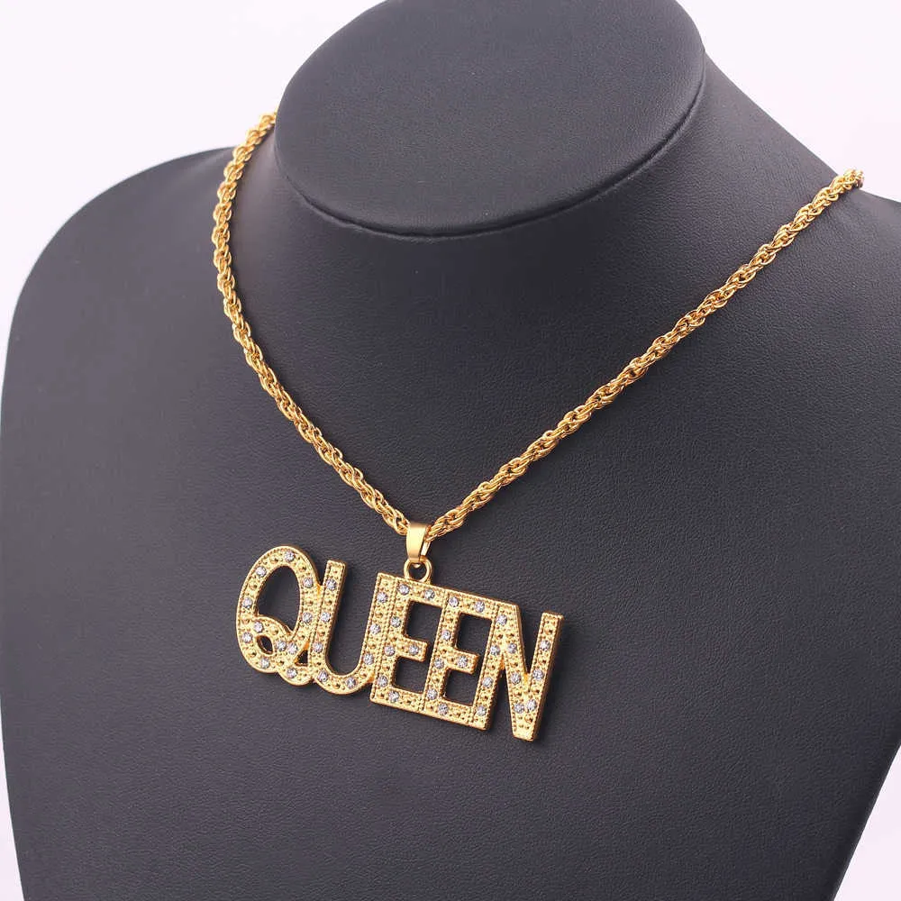 Chains Personalized Men's And Women's Jewelry Hip Hop Diamond Inlaid Letter Pendant Alloy King Necklace