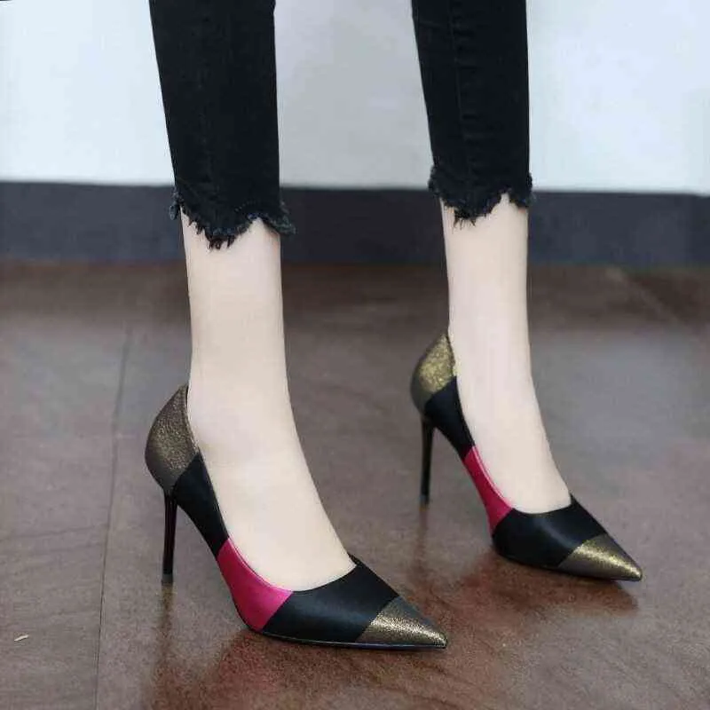 2022 Spring Fashion Sexy High Heel Dames Pumps Pointed Toe Office Lady Werkschoenen Franse stijl Vrouwelijke voetware Black Green G220425
