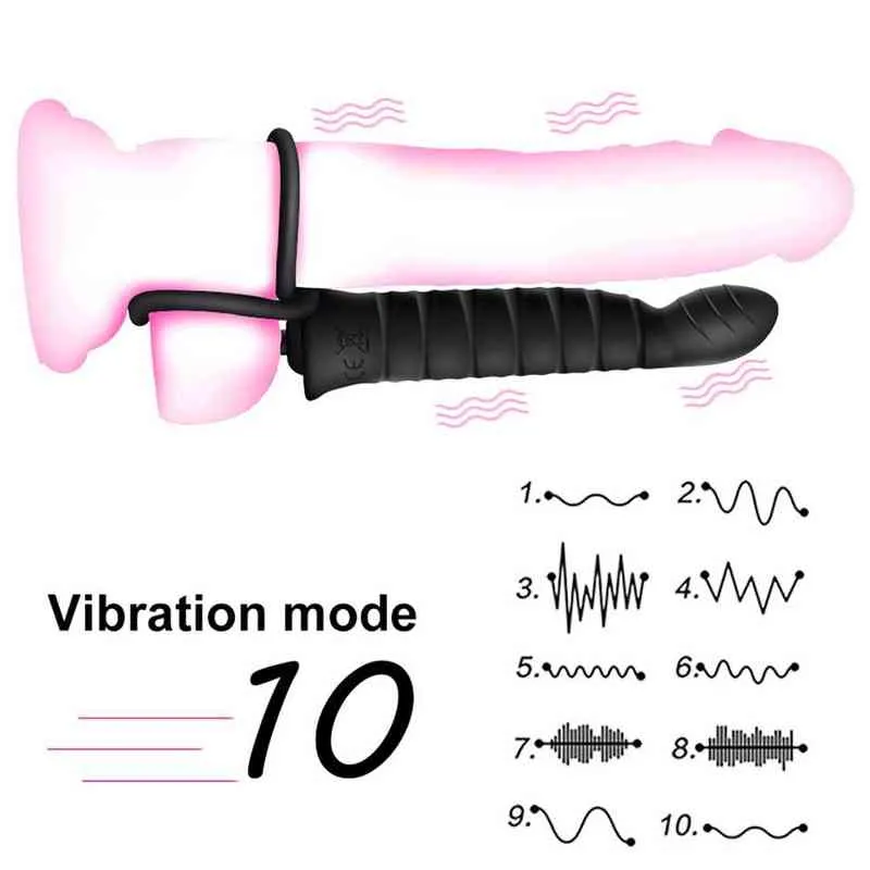 Erotica Adult Toys Double Pénétration Vibrateur Pour Femme Homme Couples Gode Sangle Sur Pénis Anneau De Verrouillage Sex Toys Produit Pour Femme Adulte 18 220507