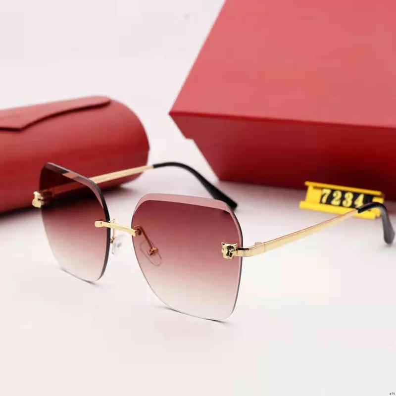 Designer Diamond Metal Eye Rimless Cut zonnebril Mens Zonnebriltinten Dames Luxe Vintage zonnebril 7234