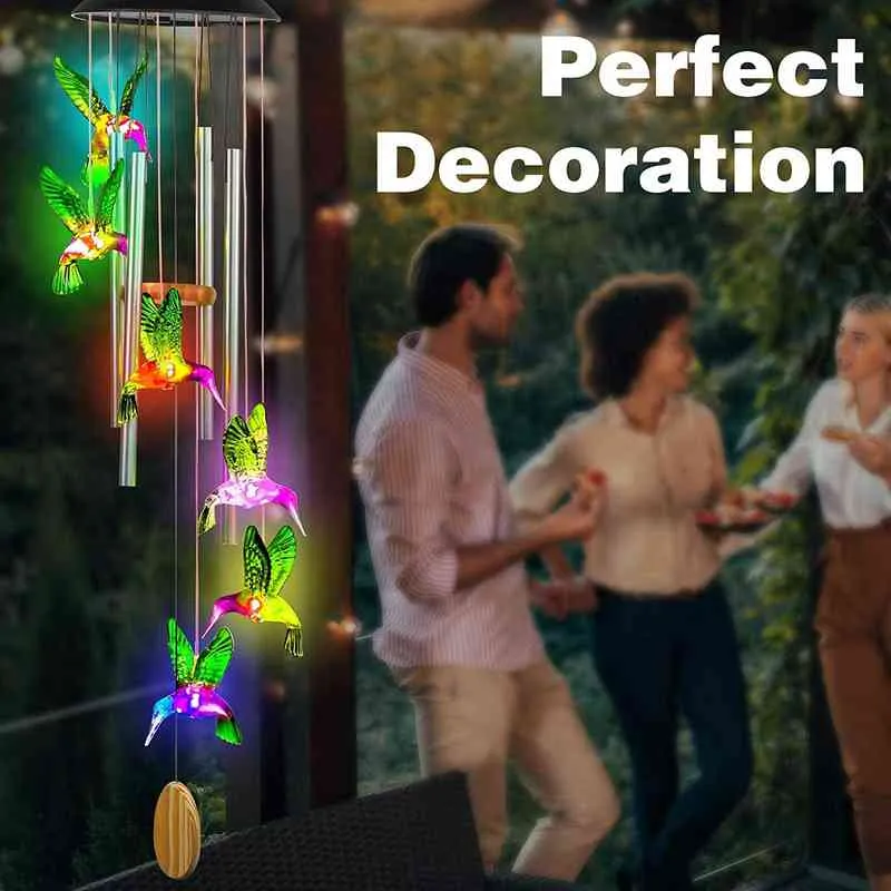 Kleurveranderende zonnewind windti makelen Hummingbird Butterfly Waterdichte buitenkerstdecoratie Licht voor patio werftuin J220531