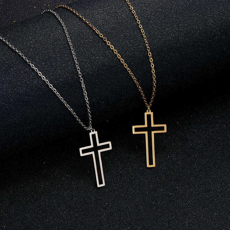 Stål halsband ihåliga kvinnor rostfria män choker chain cross lightning pendant guld färg party par smycken gåvor