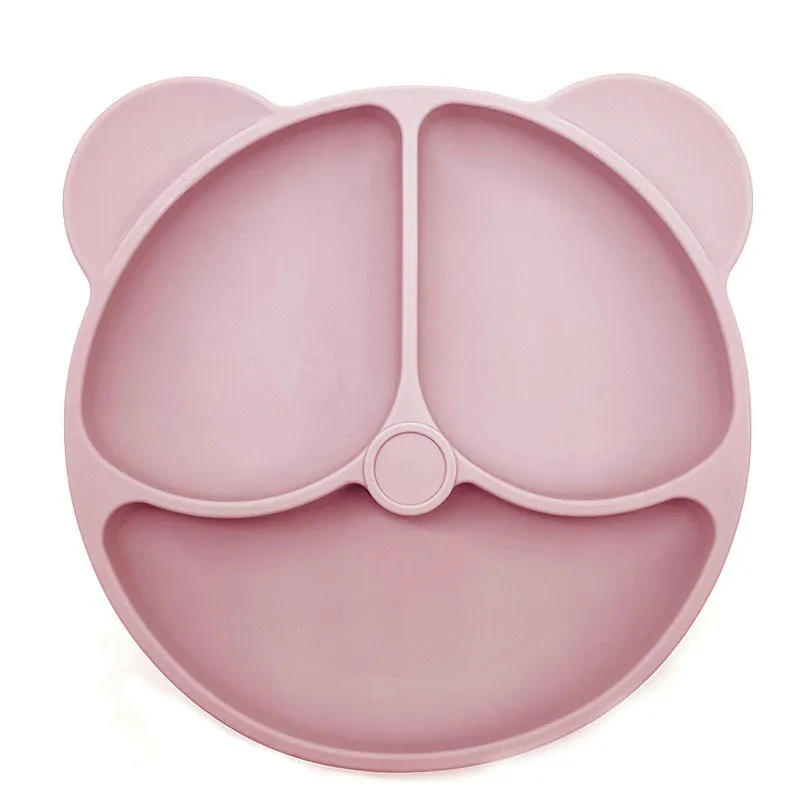 Childrens Dishes Baby Silicone Sucker Bowl Baby Bear Face Plate Tableware Set Smile Face Baby Tableware Set Retro Kids Plate 220715