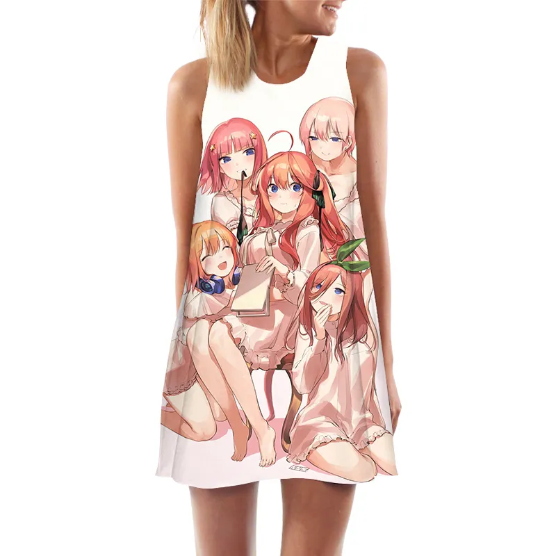 Canotte da donna Abito Anime Quintuplets Quintessential Stampa 3D Abito da spiaggia allentato Sexy Mini Short Party Abito da donna femminile W220617