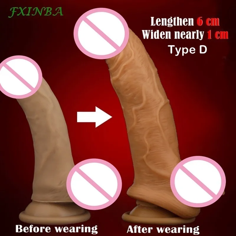 FXI Реалистичный силиконовый пенис удлинителя задержка эякуляции многоразовые секс -игрушки для мужчин коробка конфиденциальности рукава 220617